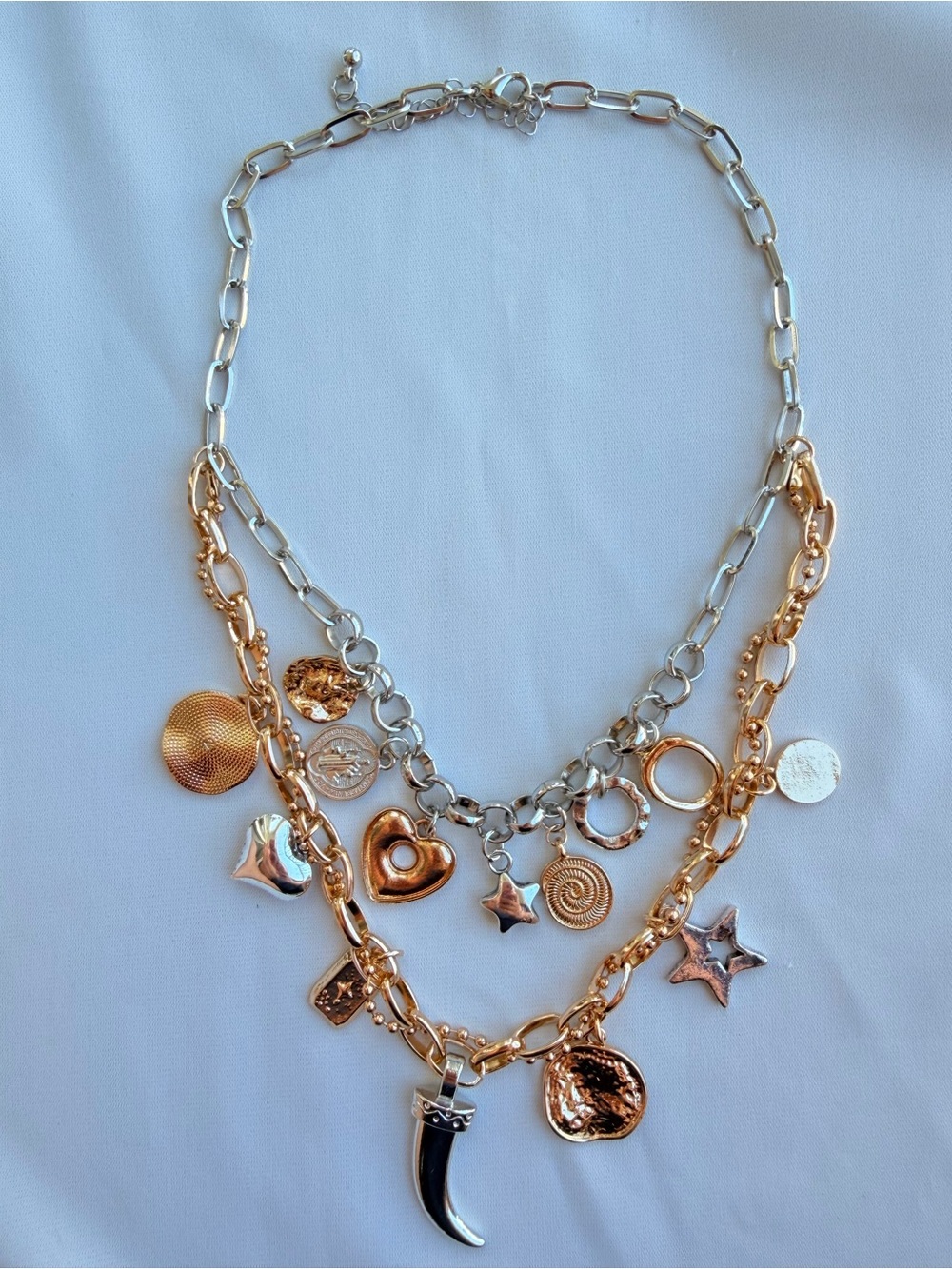 Two-Tone Gold & Silver Charm Layer Necklace - Picture 8 of 8